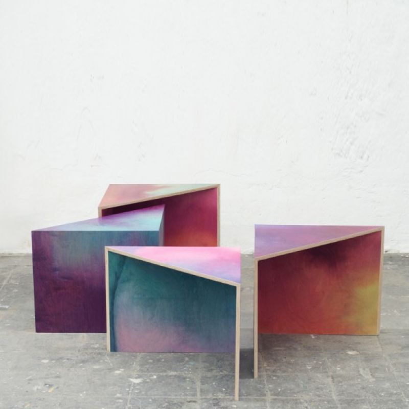 WOODEN AQUARELLE SIDE TABLES